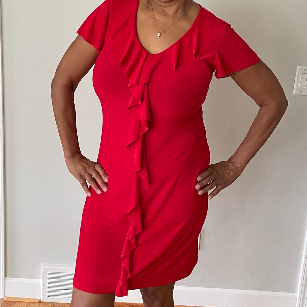 Bright red short sleeve dress size medium with flutter design.